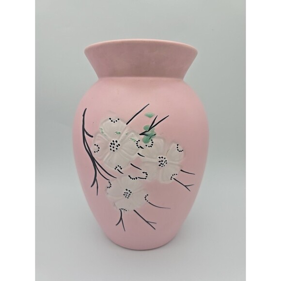 McCoy Pottery Vase Pink Dogwood Blossoms 9.25"x 6" Springtime Large Vase VTG MCM - Picture 1 of 12